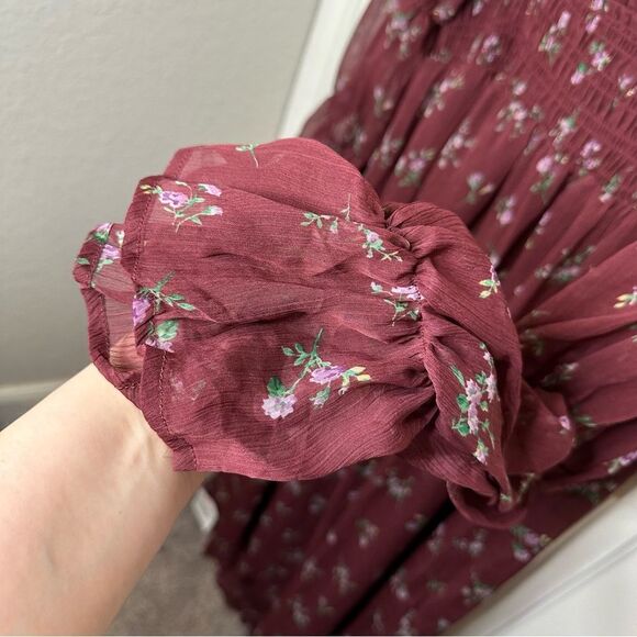 BNWT ASOS Maternity Burgundy Floral Print Milkmaid Long Sleeve Midi Dress Sz 12 - Picture 6 of 13